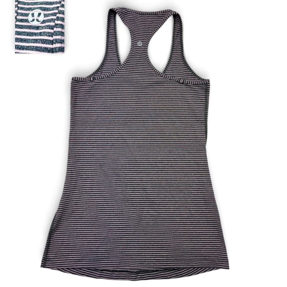 Lululemon Pink Grey Cool Striped Racerback Full Length Tank Top Cotton Blend